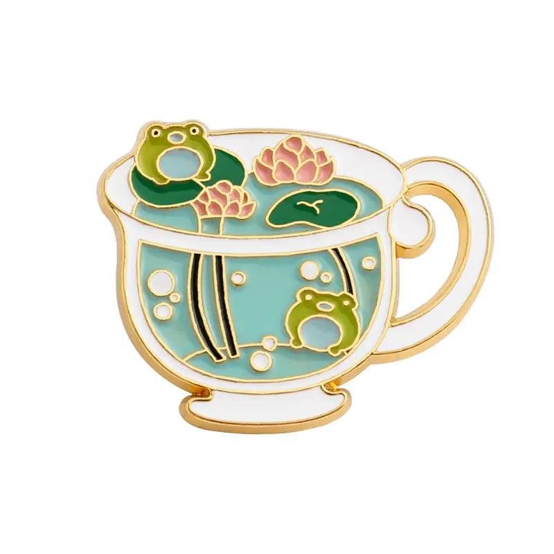 Baji Metal Frog Lotus Cup Brooch - Beach House Teas