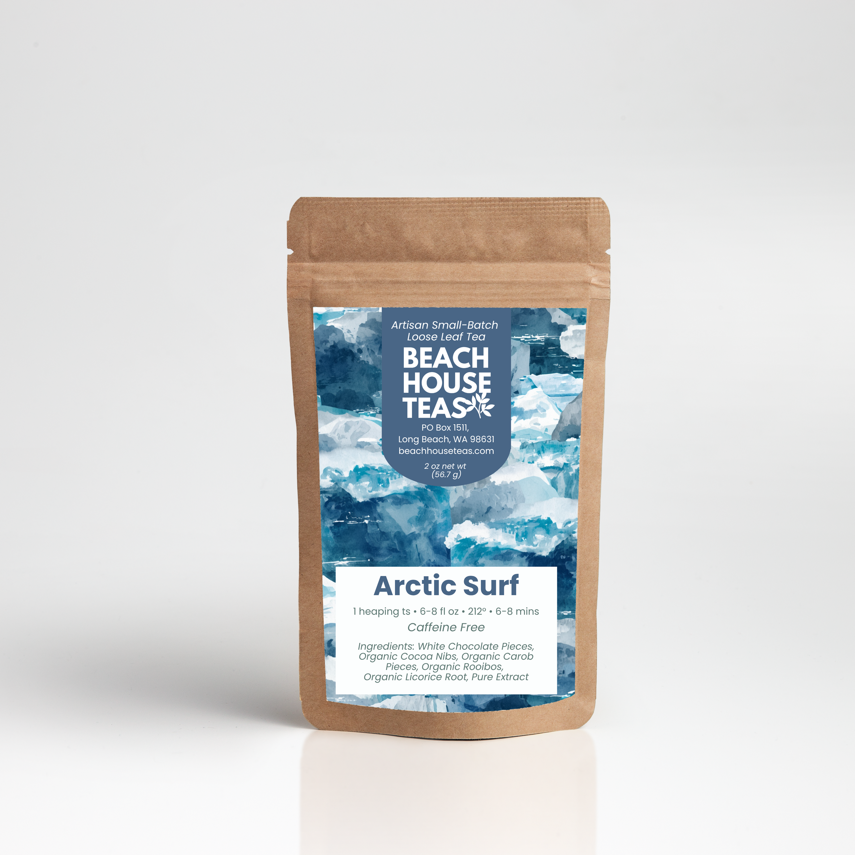 Beach House Teas Arctic Surf tea package on a white background