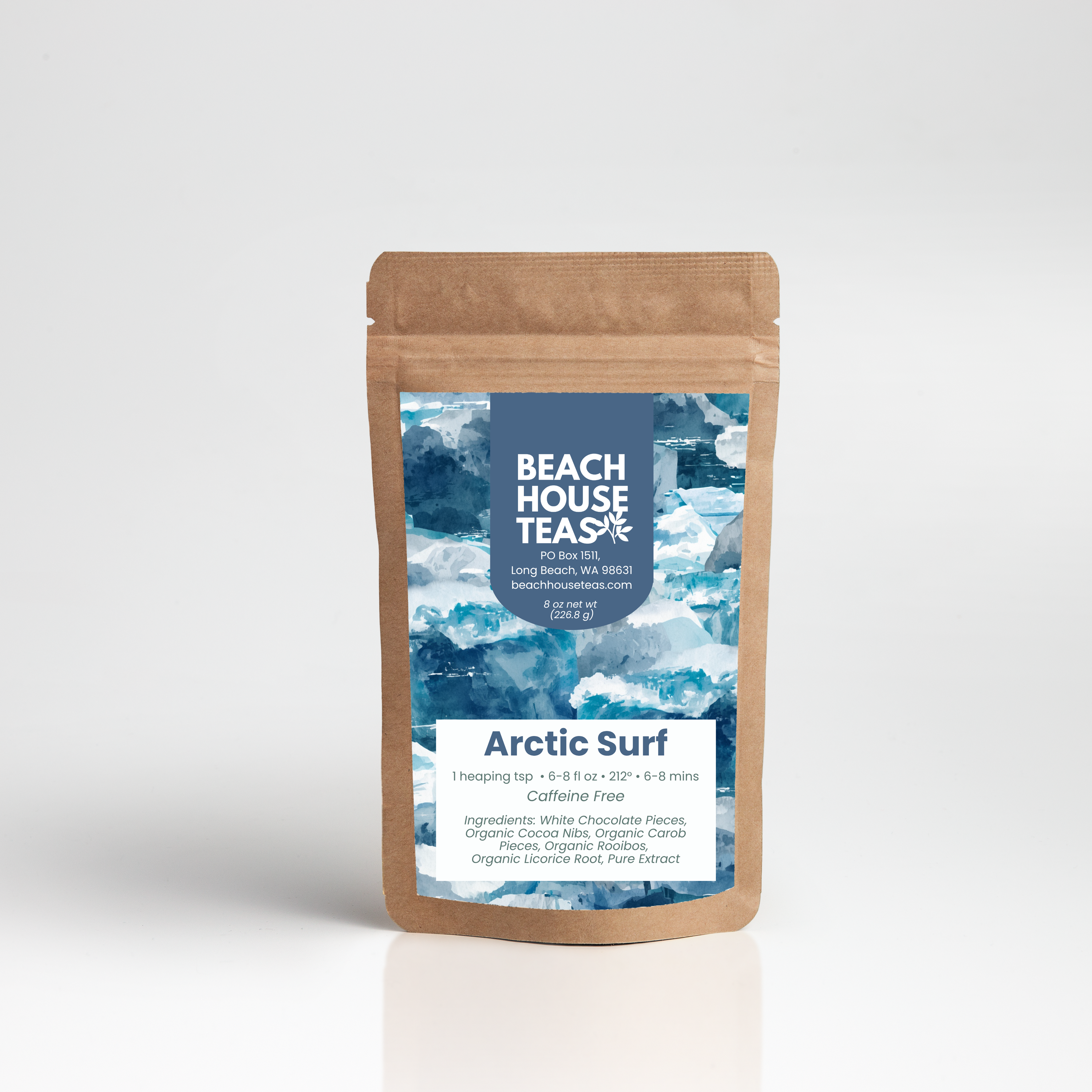 Beach House Teas Arctic Surf tea package on a white background