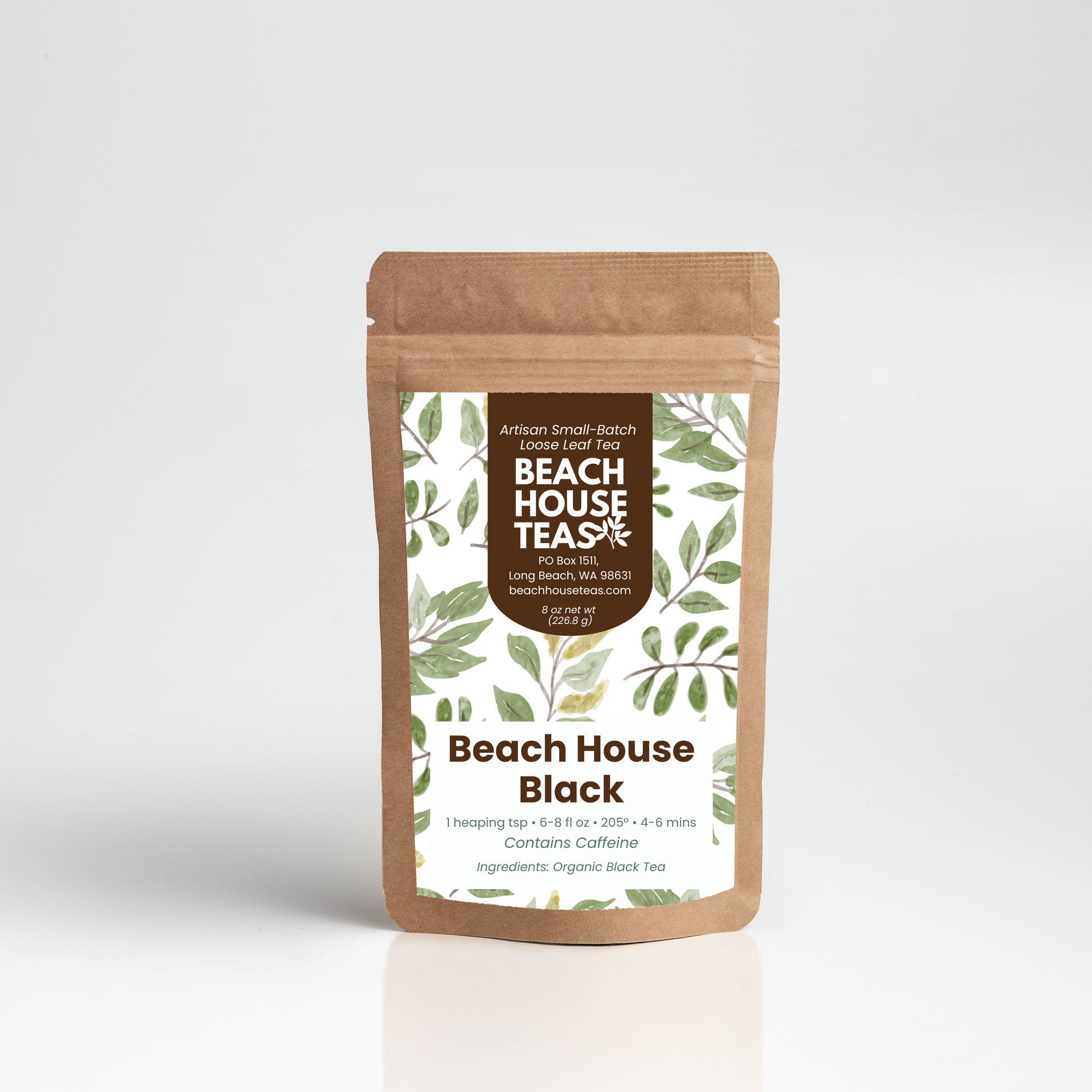 Beach House Teas 'Beach House Black' tea package on a white background