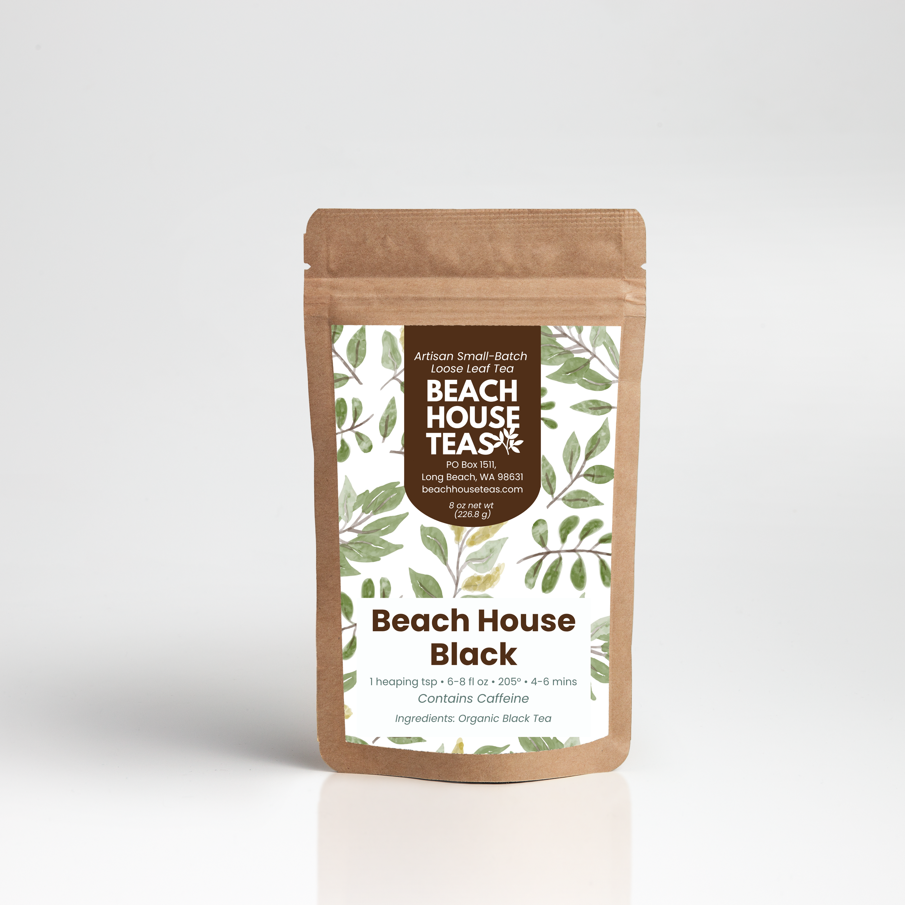 Beach House Teas 'Beach House Black' tea package on a white background