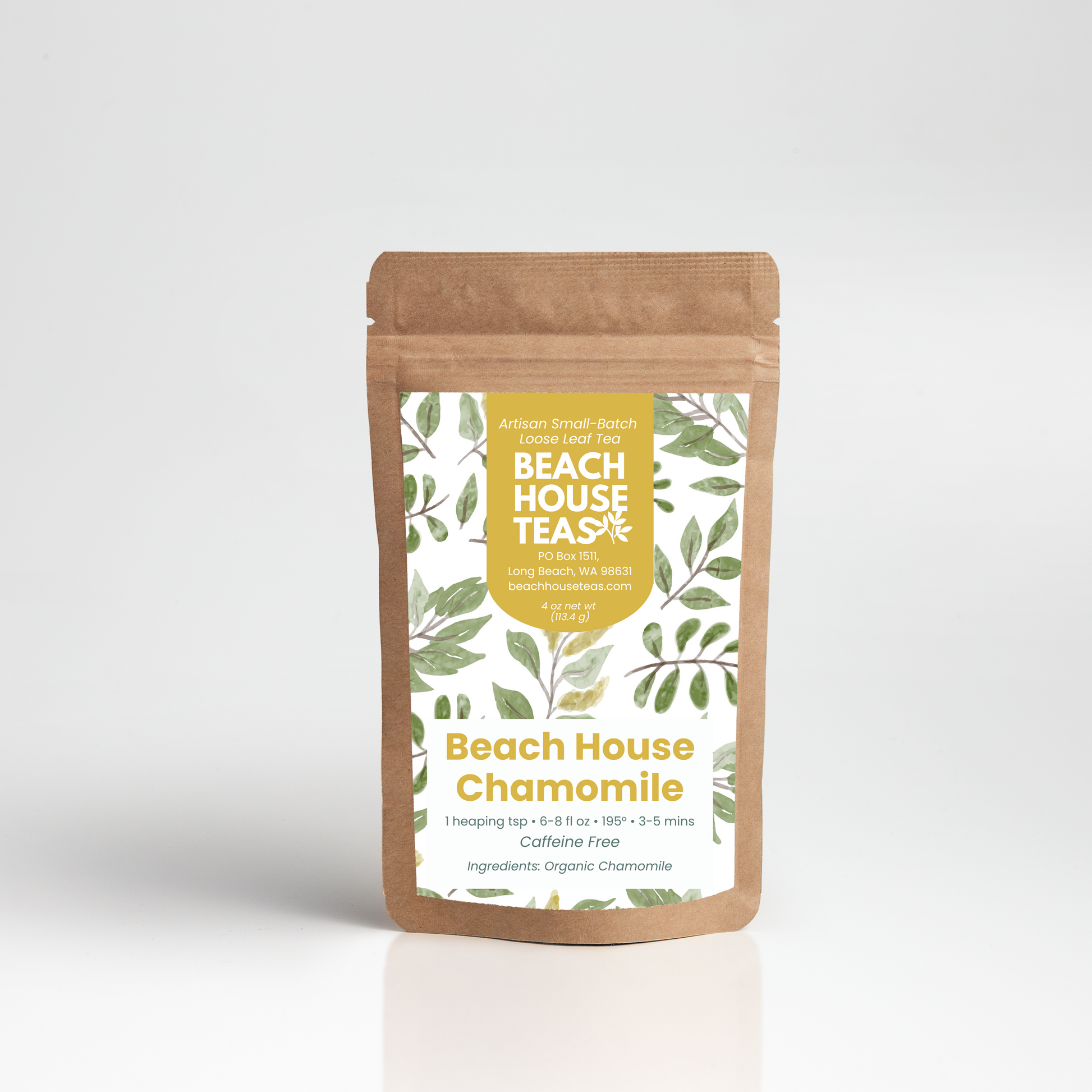 Beach House Chamomile tea package on a white background