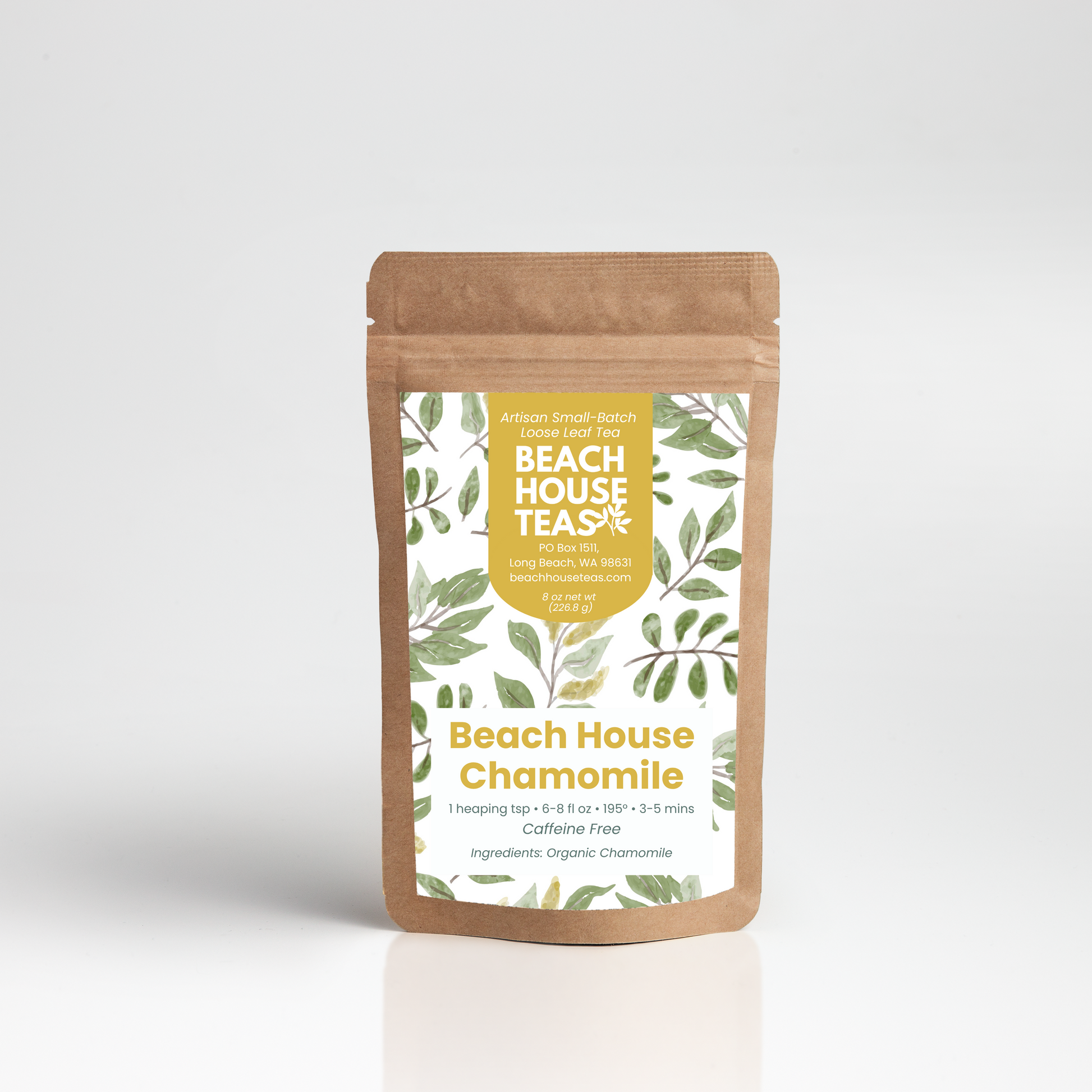 Beach House Chamomile tea package on a white background