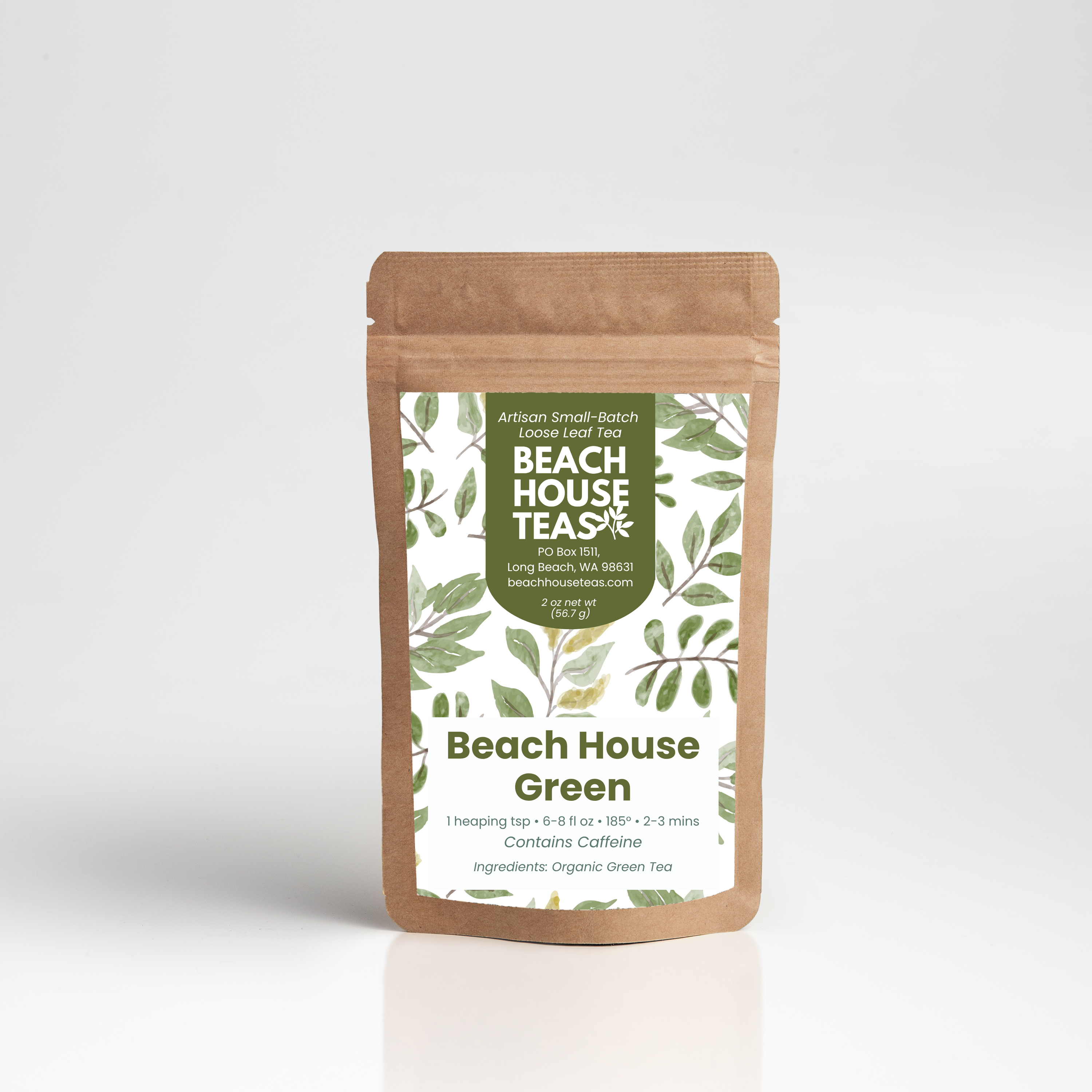 Beach House Teas Beach House Green tea package on a white background