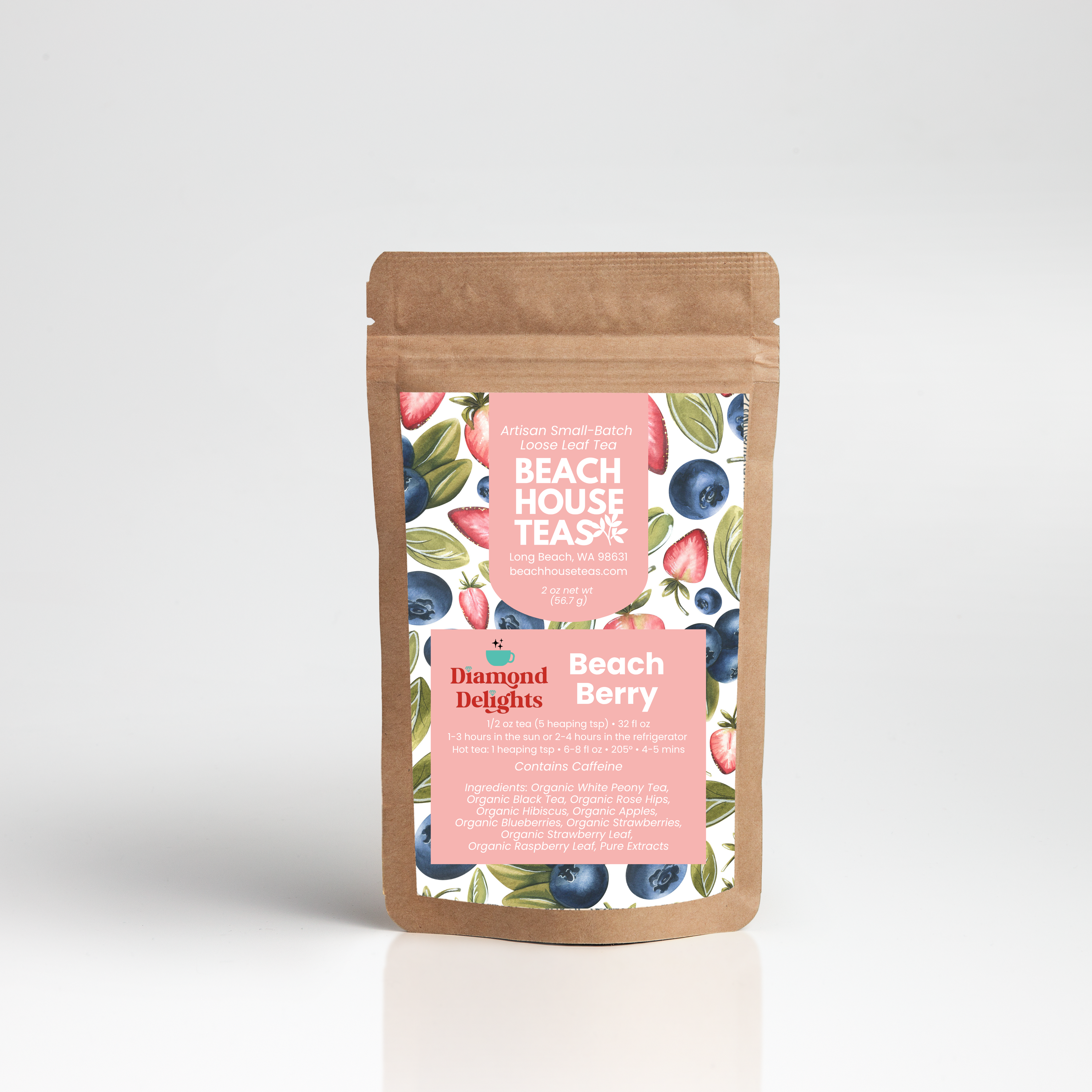 Beach House Tea Co. Beach Berry tea package on a white background