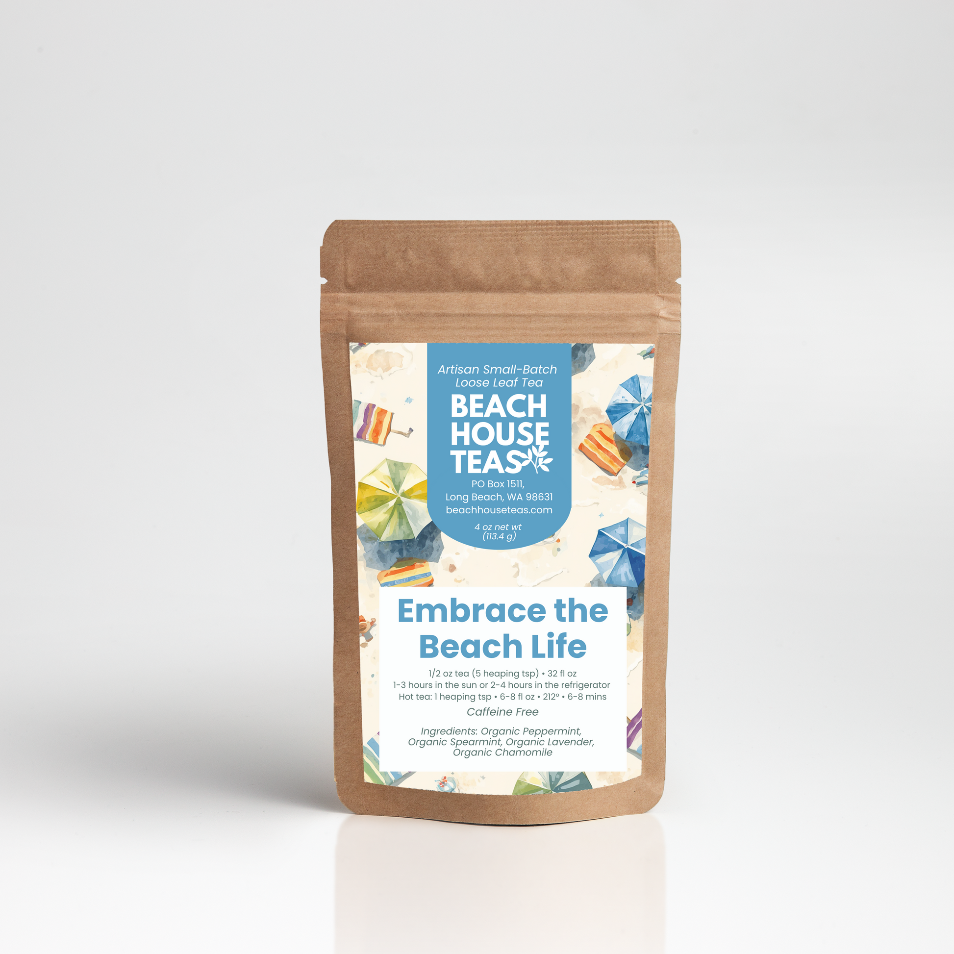 Beach House Tea package on a white background