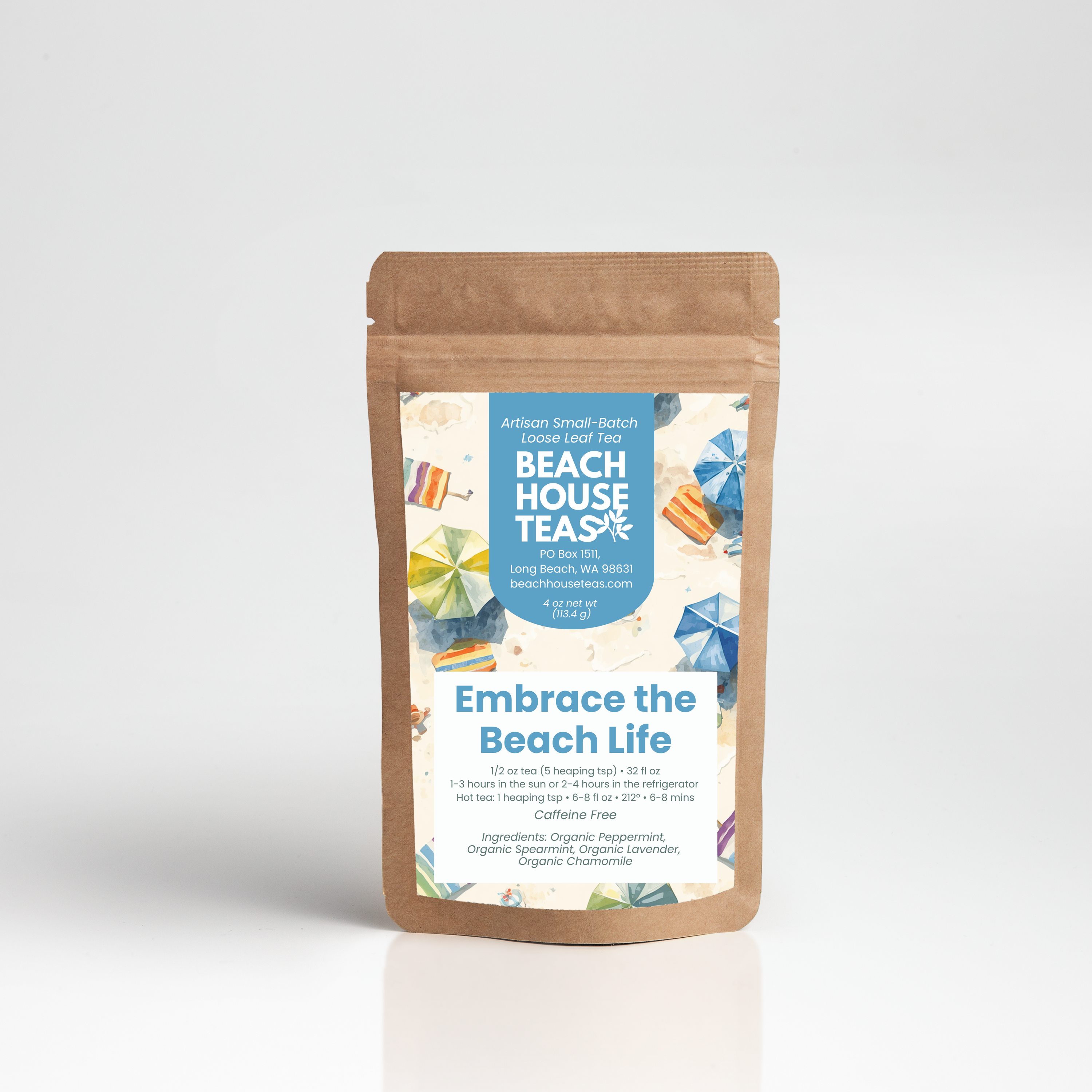 Beach House Tea package on a white background
