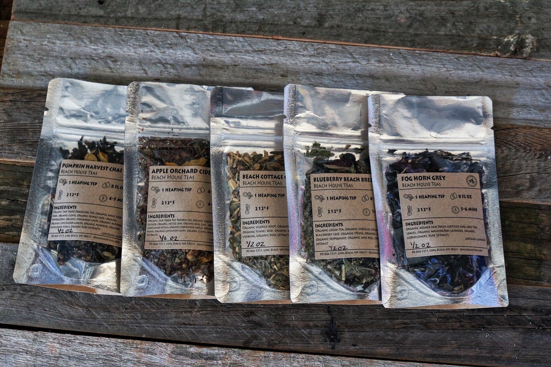 Pick five 1/2 oz artisan loose leaf teas - Beach House Teas
