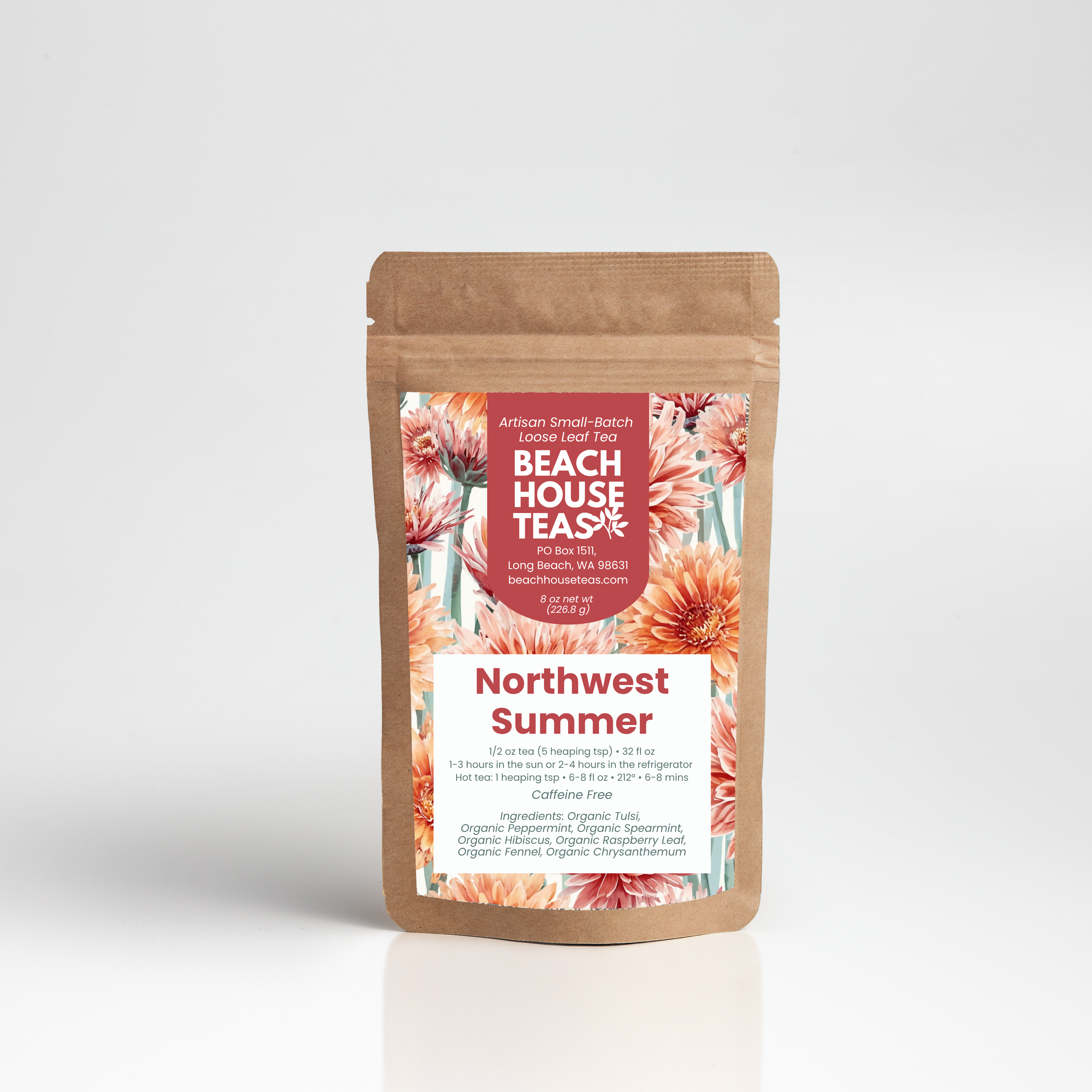 Northwest Summer label on pouch on white background