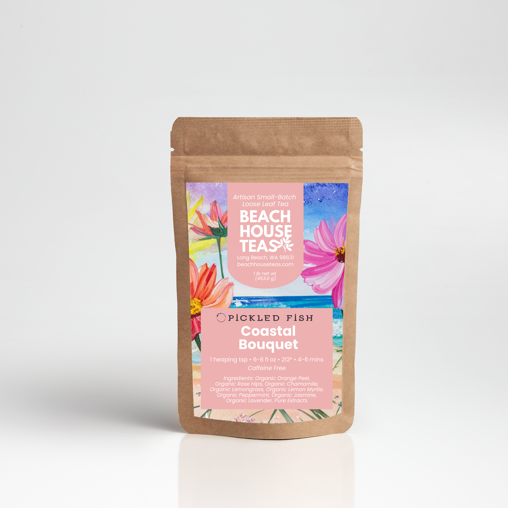 Packaged product with a colorful label on a white background