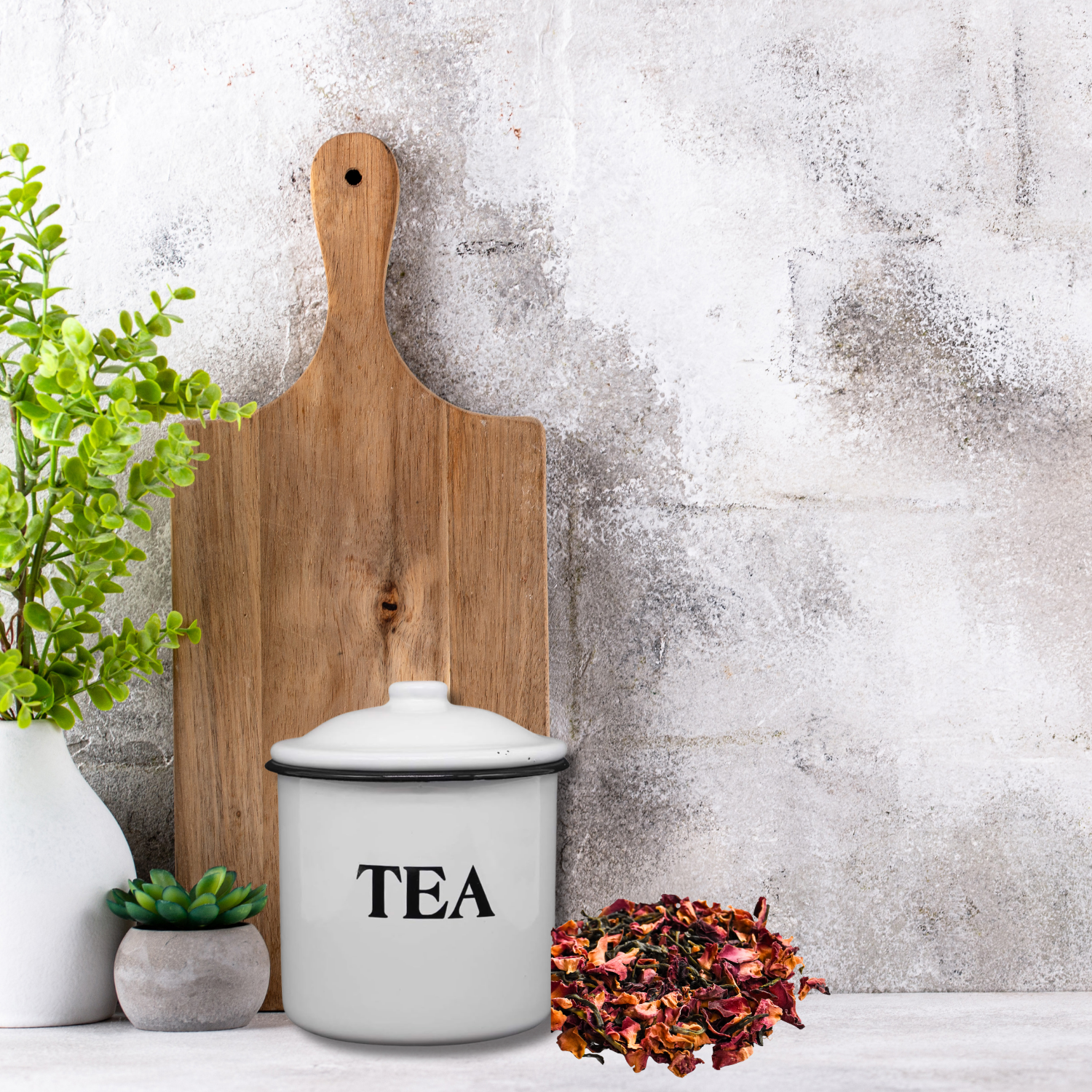White and Black Farmhouse Tea Canister