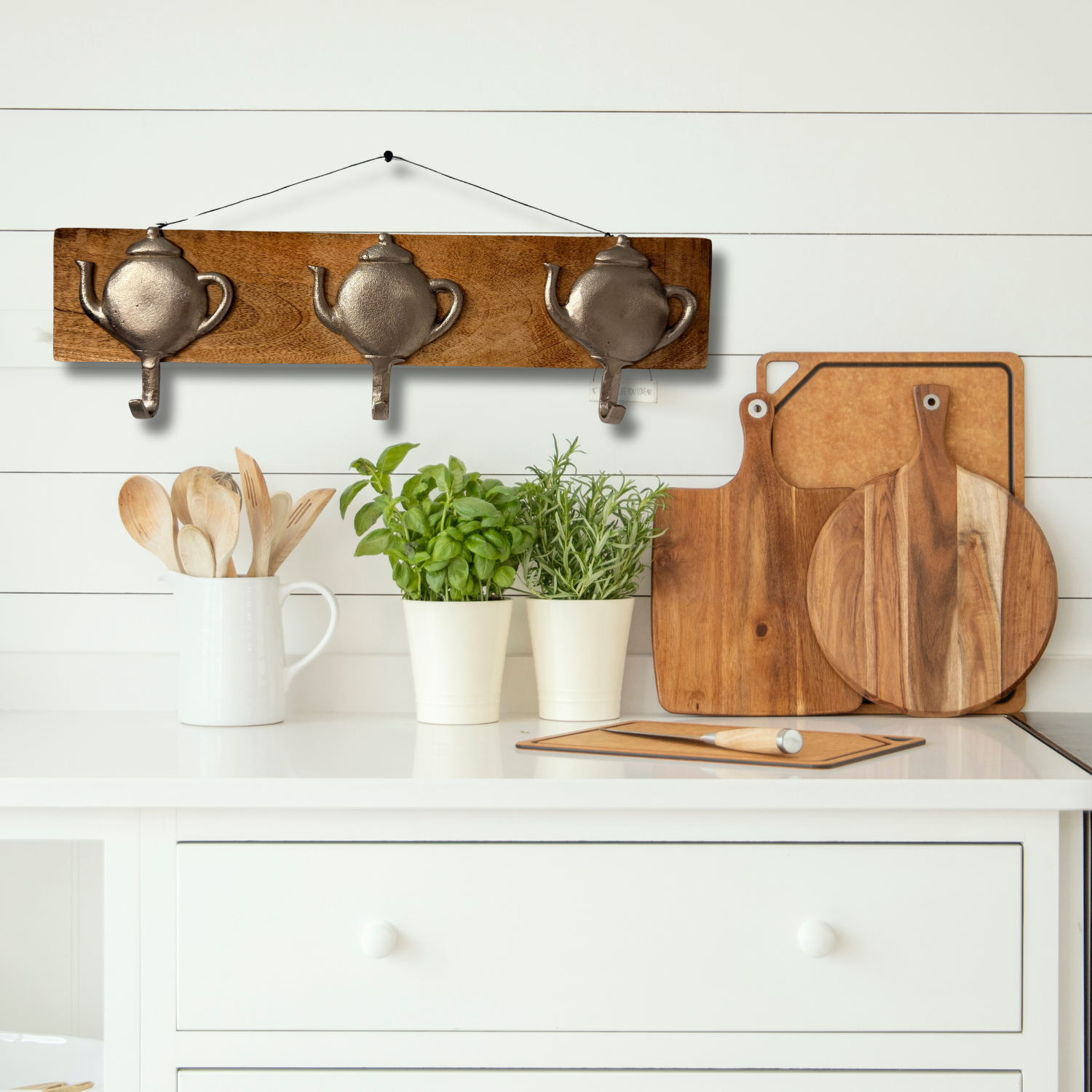 Teapot Wall Hook Organizer – Rustic Tea Lover Kitchen Decor