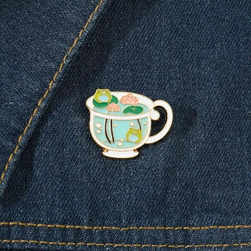 Baji Metal Frog Lotus Cup Brooch - Beach House Teas