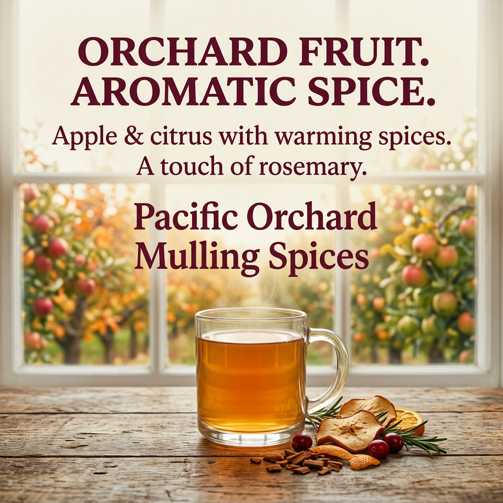 Pacific Orchard flavor: apple and citrus with warming spices and a touch of rosemary.