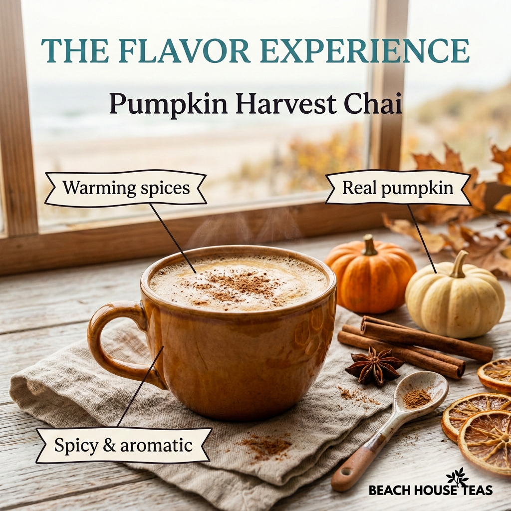 Pumpkin Harvest Chai flavor with logo