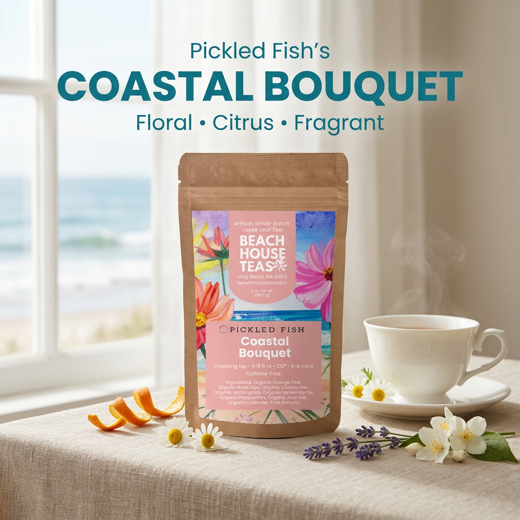Pickled Fish's Coastal Bouquet floral and citrus herbal blend hero slide.