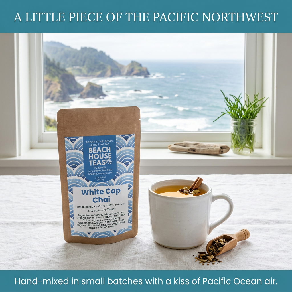 White Cap Chai Pacific Northwest coastal kitchen brand slide.