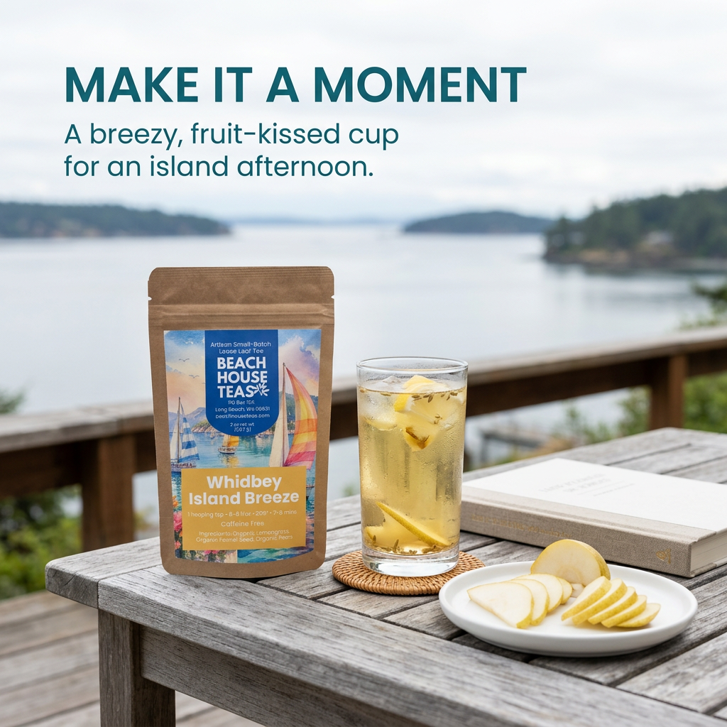 Whidbey Island Breeze coastal porch iced tea lifestyle slide.
