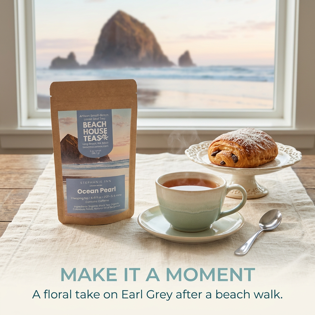 Ocean Pearl oceanfront breakfast tea ritual lifestyle slide.