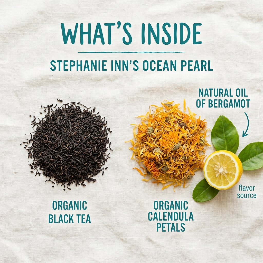 Ocean Pearl ingredients: organic black tea, organic calendula petals and natural oil of bergamot.