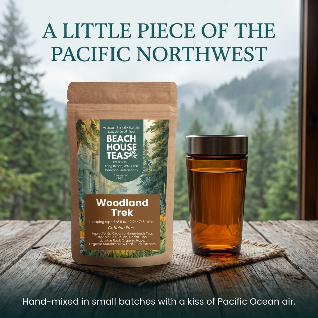 Woodland Trek Pacific Northwest forest-inspired brand slide.