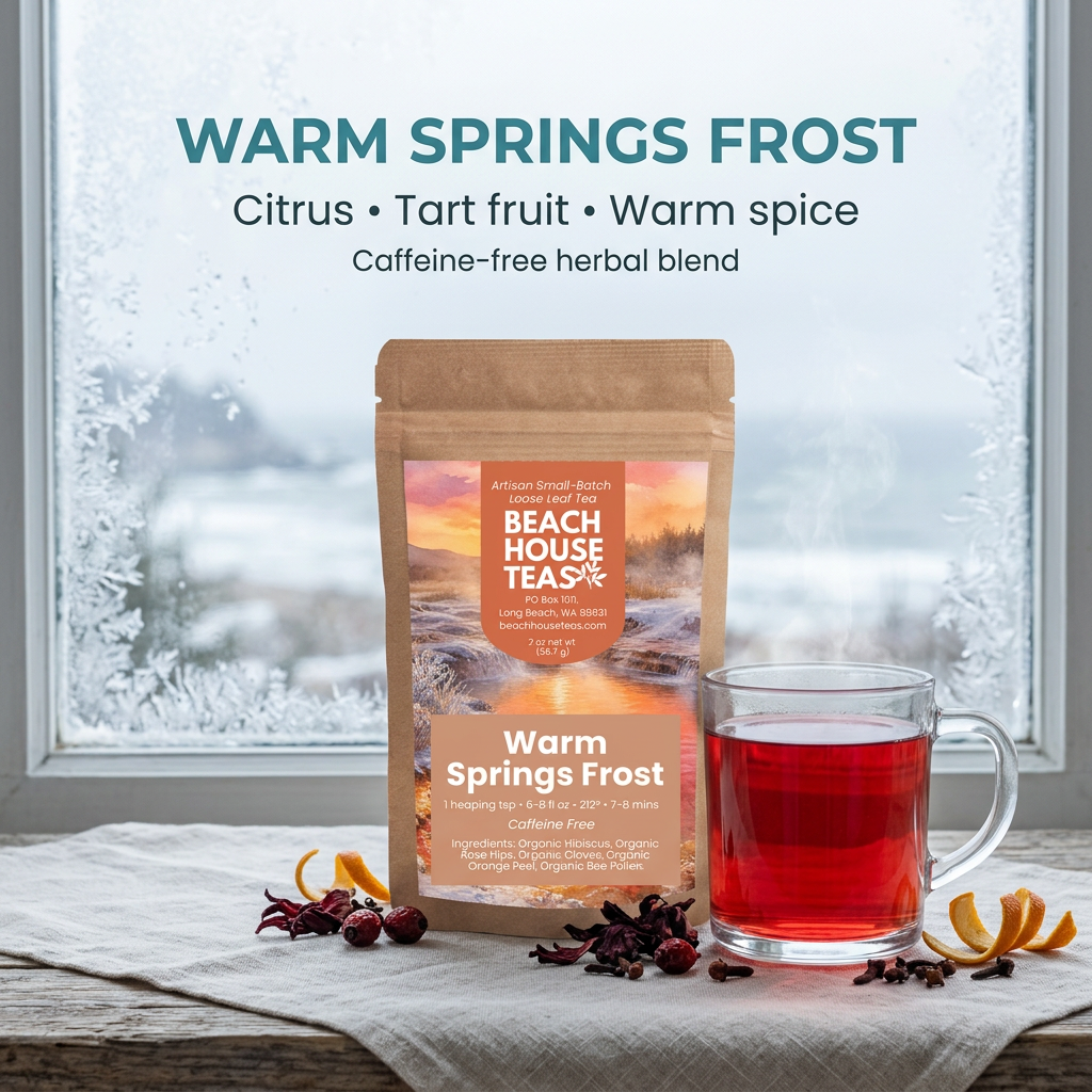 Warm Springs Frost caffeine-free herbal blend hero slide.