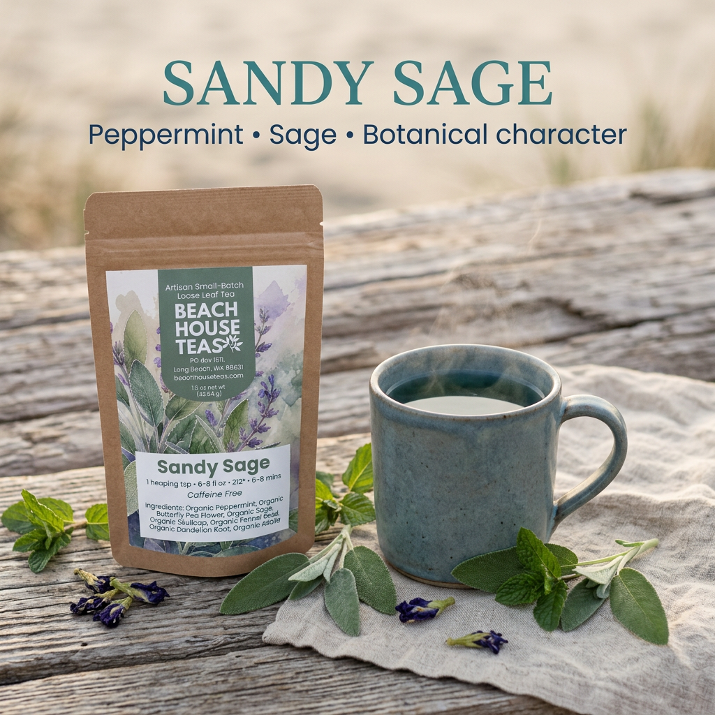 Sandy Sage botanical tea hero slide.