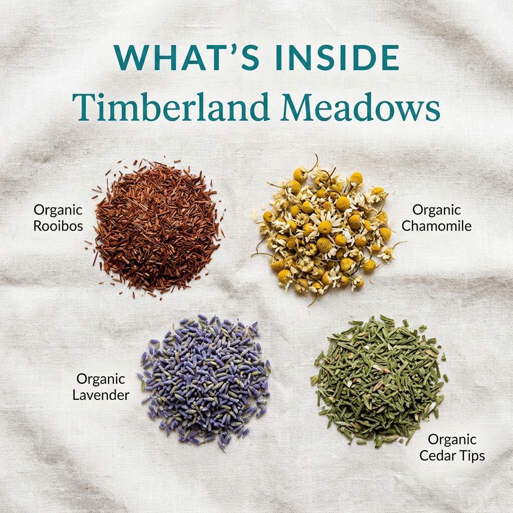 Timberland Meadows ingredients: organic rooibos, chamomile, lavender and cedar tips.