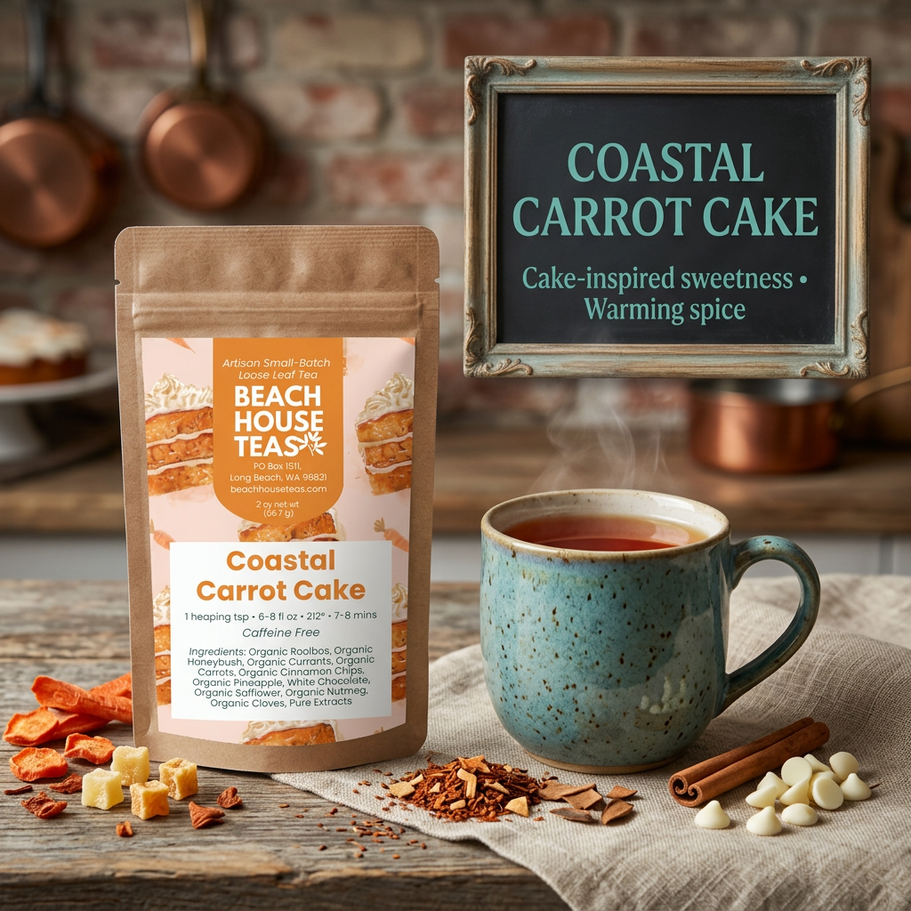 Coastal Carrot Cake rooibos and honeybush tea hero slide.