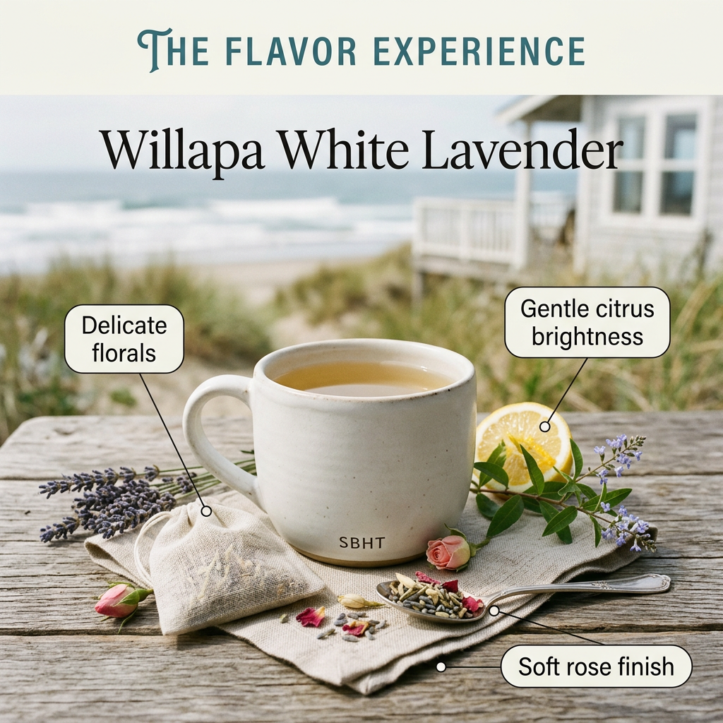 Willapa White Lavender flavor highlights: delicate florals, gentle citrus brightness and soft rose finish.