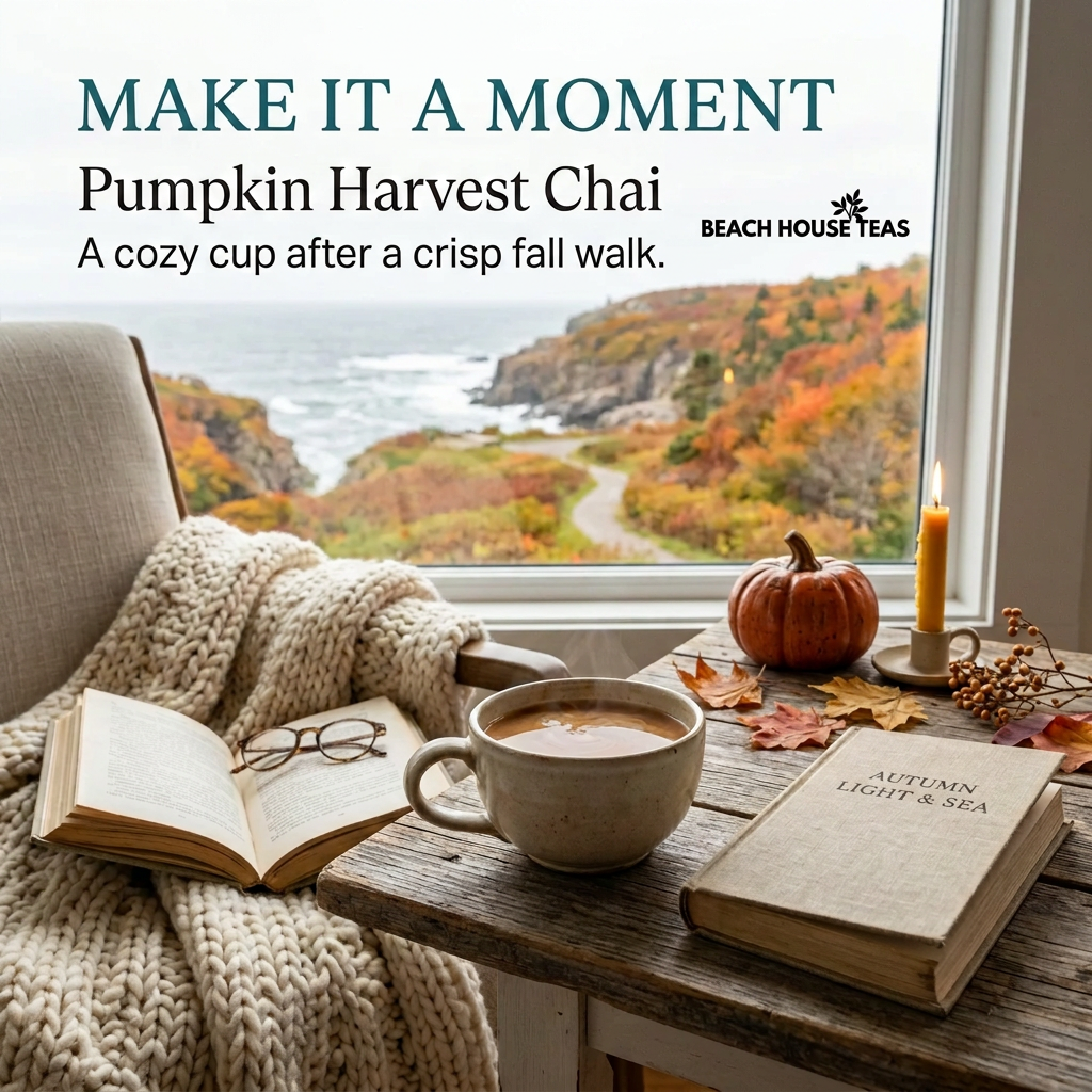 Pumpkin Harvest Chai lifestyle with logo