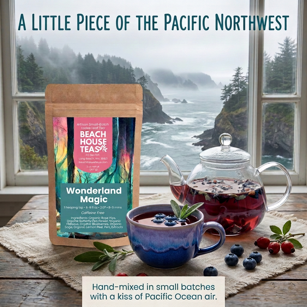 Wonderland Magic coastal brand slide with maroon tea.